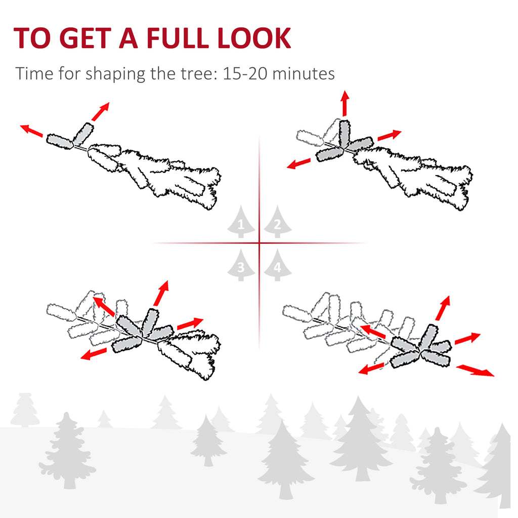 9ft Flocked Christmas Tree, Pencil Artificial Xmas Tree with Faux Snow, Dense Branches, Foldable Metal Base for Indoor Holiday Decor