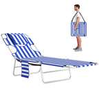 Tanning Chair with Face Hole, 5-Level Adjustable Outdoor Chaise Lounge Chair with Pillow for Beach, Pool, Blue Stripes