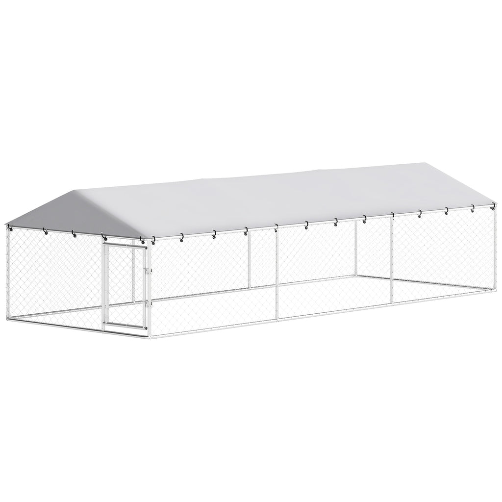 20' x 7.5' x 5' Dog Kennel Outdoor for Large Dogs with Waterproof Roof, Silver