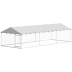 20' x 7.5' x 5' Dog Kennel Outdoor for Large Dogs with Waterproof Roof, Silver