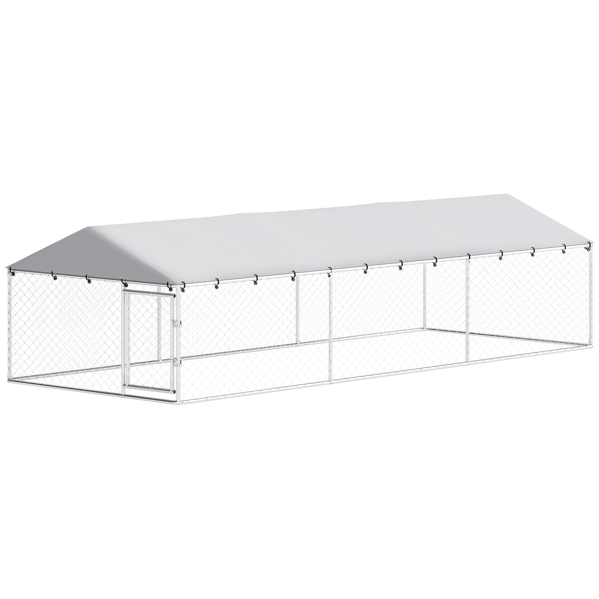 20' x 7.5' x 5' Dog Kennel Outdoor for Large Dogs with Waterproof Roof, Silver