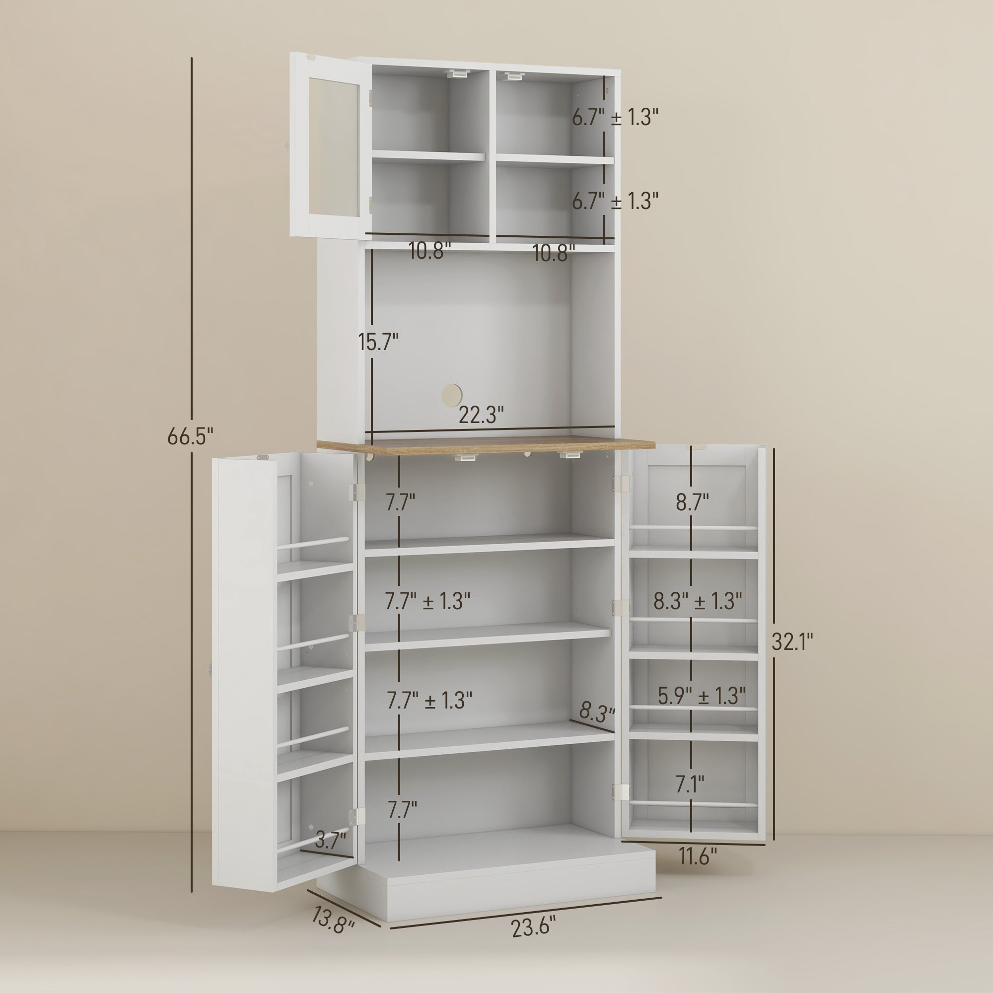 66.5" Tall Kitchen Pantry Cabinet, Kitchen Hutch, Microwave Cabinet with Adjustable Shelves for Dining Room, White