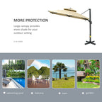 10ft Offset Patio Umbrella, Hanging Cantilever Umbrella, Square Shape, Aluminum Cross Base, Tilt, 360-Degree Rotation, Beige