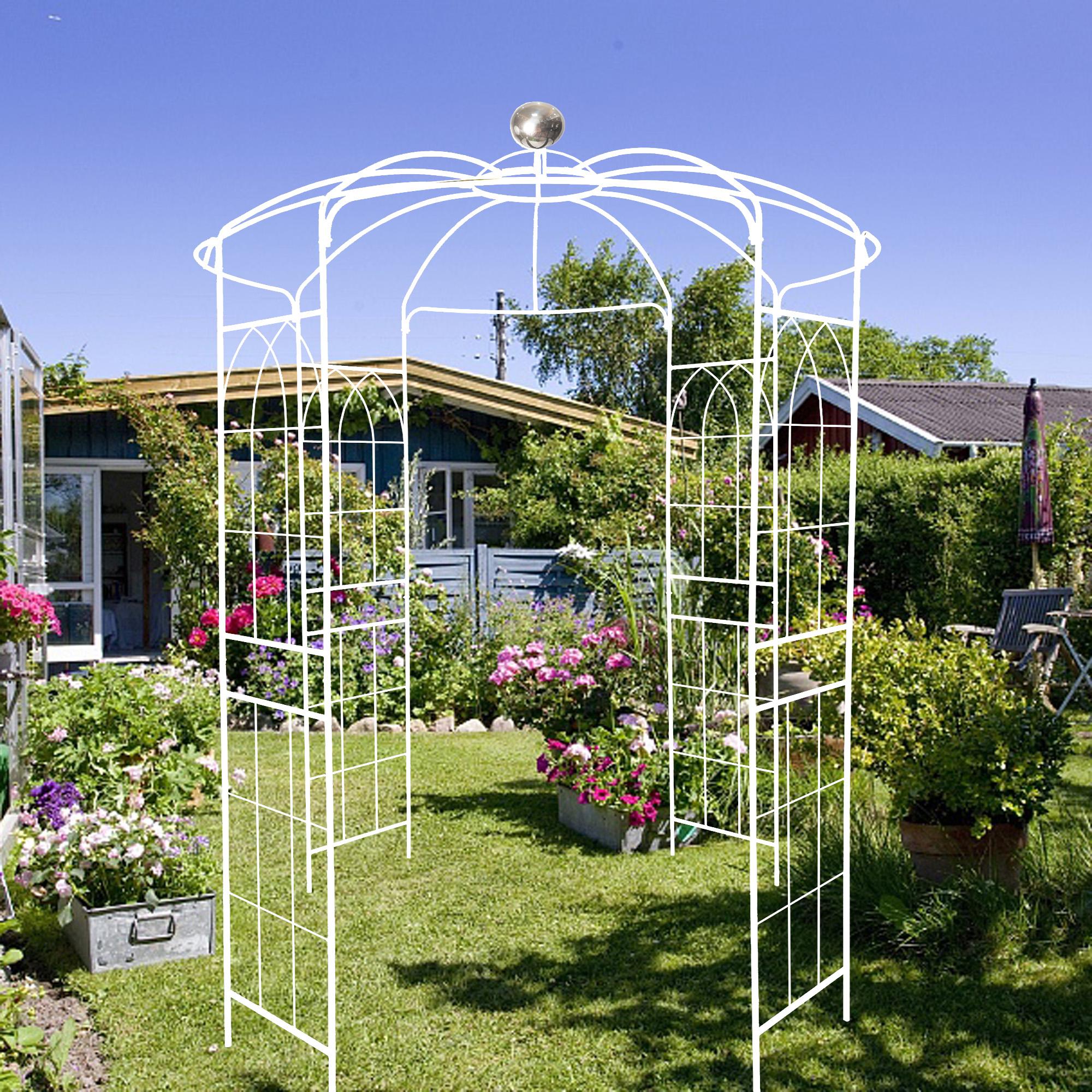 Birdcage Shape Garden Arbor with Iron Construction, Arch Pergola Pavilion for Wedding, Ceremony, 81.5" L x 81.5" W x 114" H, Cream White