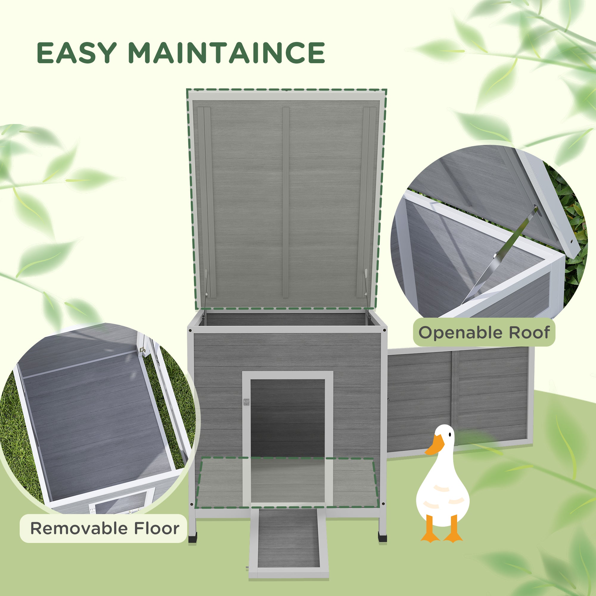 Wooden Duck Coop with Openable Roof, Removable Floor, Double Doors, Ramp, for 2-4 Ducks, Chickens, 25" x 32" x 30"