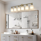 38.5" Modern 6-Light Vanity Wall Sconce with Frosted Glass Shades, Golden Finish, Easy Installation, 38.5" L x 6.5" W x 10" H, Gold