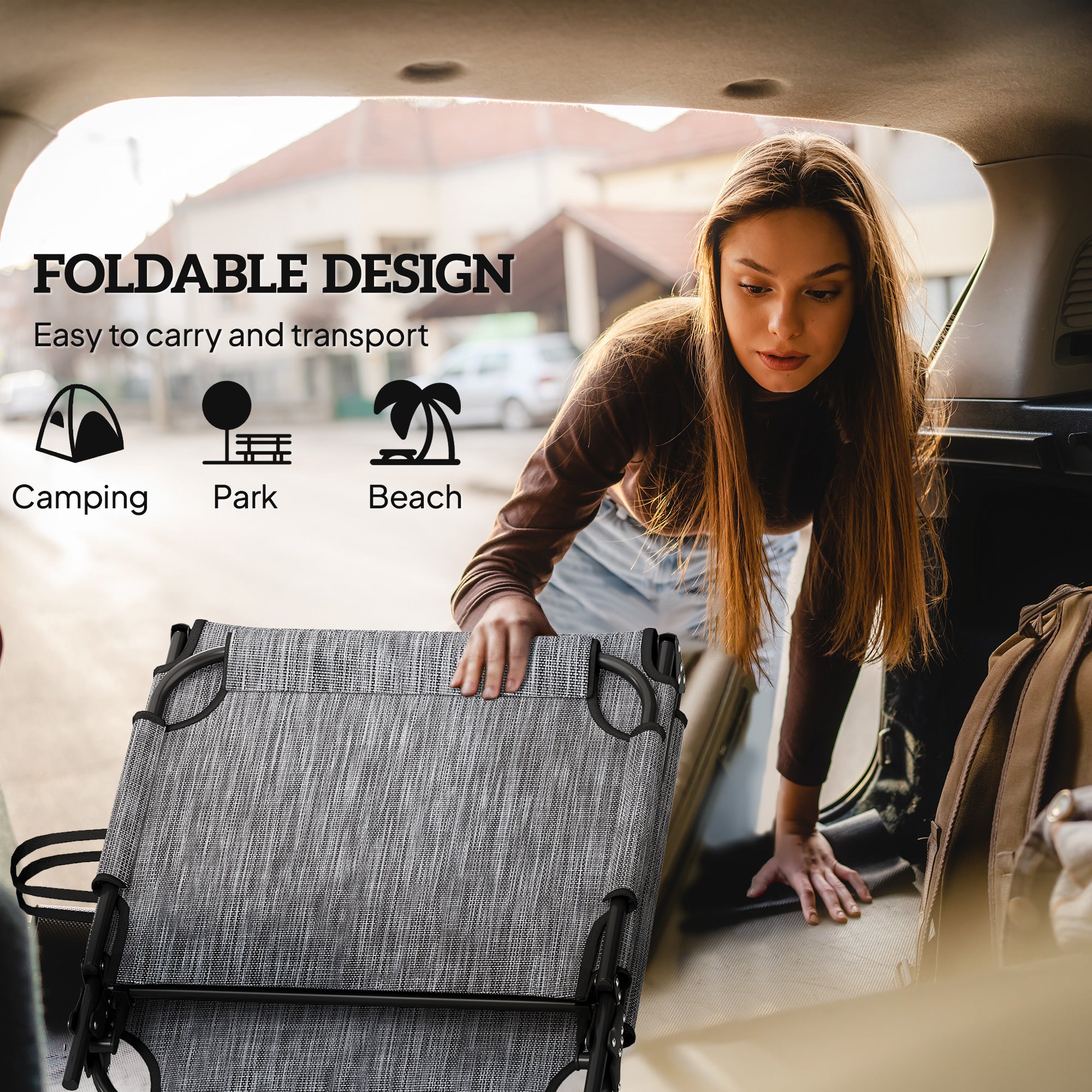 Folding Chaise Lounge Pool Chair with 4-level Reclining Back, Cushion, Side Pocket, Headrest, Gray