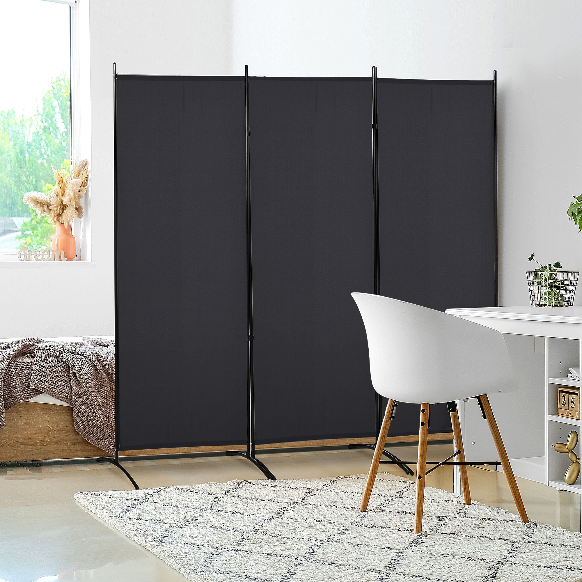 6' 3 Panel Room Divider, Indoor Privacy Screen for Home, Black