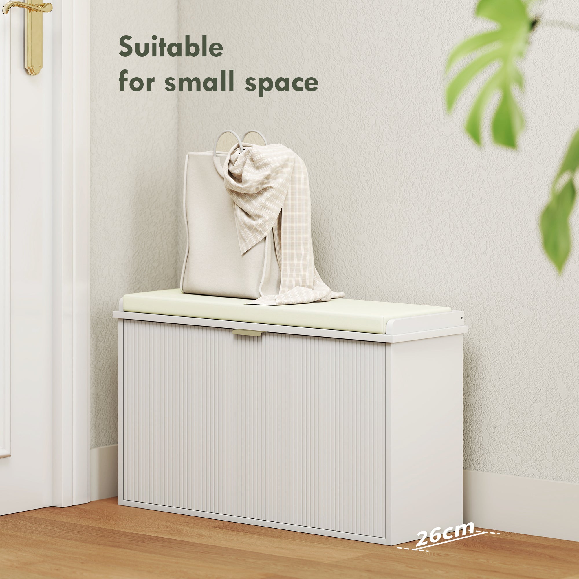 Shoe Storage Bench with Padded Seat Cushion and Flip-Drawer, Entryway Bench, Shoe Cabinet, 31.5x10.2x18.7 Inches, White