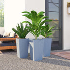 Tall Planters for Outdoor Plants Set of 3, 24 In Taper Planters with Drainage Holes, Rattan Decor Plant Pots, Light Gray
