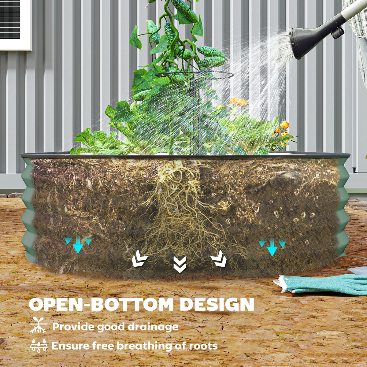 7' x 3' x 1' Raised Garden Bed Set, 2PCS Raised Beds for Gardening with Metal Plant Stakes, Green