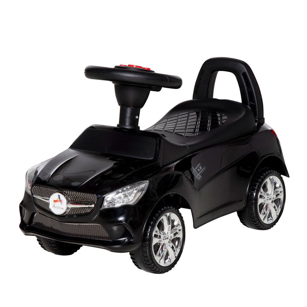 Kids Ride On Push Car, Foot-to-Floor Walking Sliding Toy Car for Toddler with Working Horn, Music, Headlights and Storage, Black