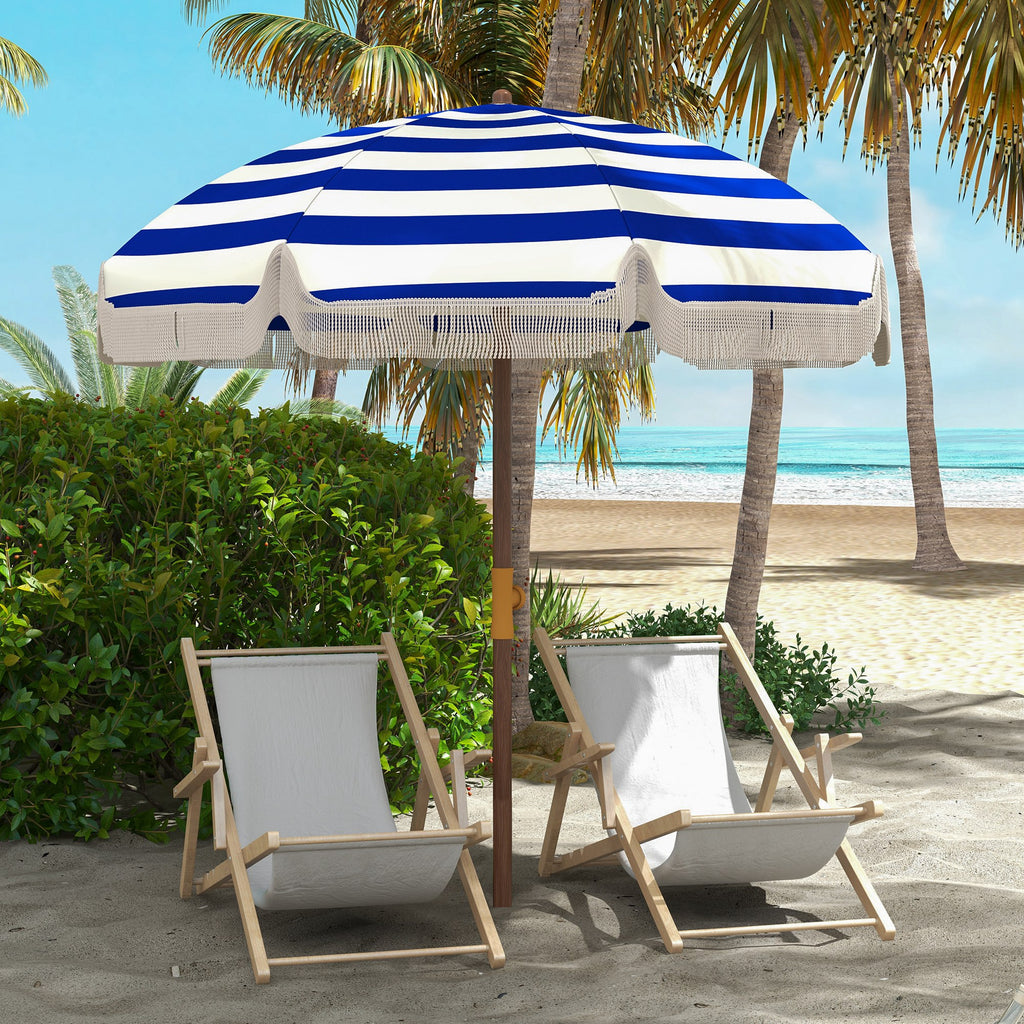 6.2' Beach Umbrella for Travel, Vent, Ruffles, Carry Bag, Portable Outdoor Umbrella for Garden, Blue Stripe