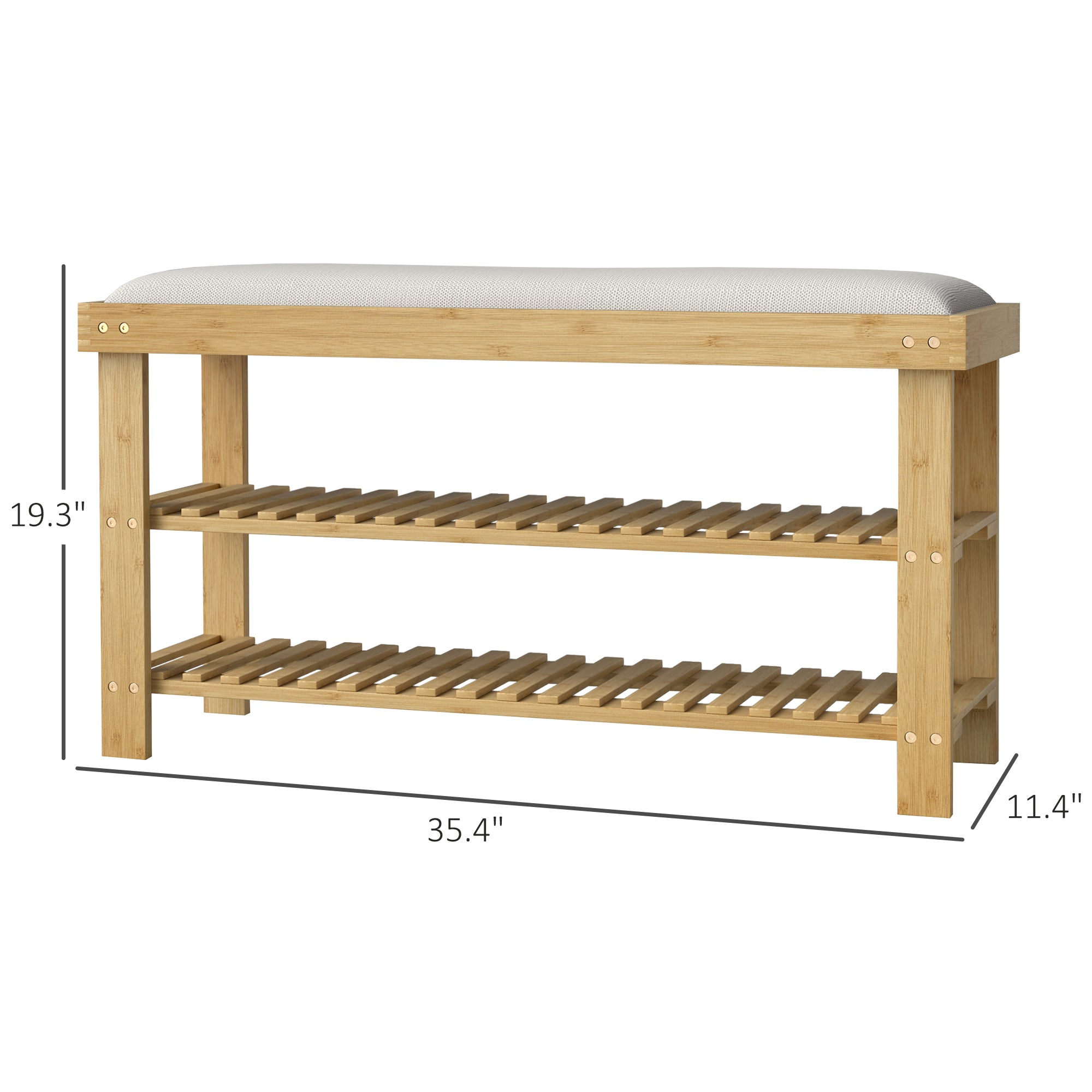 Bamboo Shoe Storage Bench, 3-Tier Entryway Bench with Cushion, Shoe Organizer for Entryway, Hallway, Natural