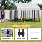 Outdoor Dog Kennel with Roof, 8' x 8' x 6' Heavy Duty Welded Wire Dog Playpen Enclosure with Escape-proof Lock