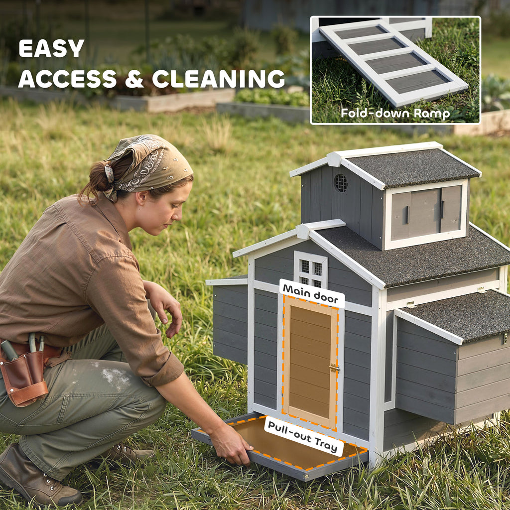Chicken Coop for 2 Chickens, Wooden Hen House with Nesting Box, Pull-Out Tray, Ventilation Windows