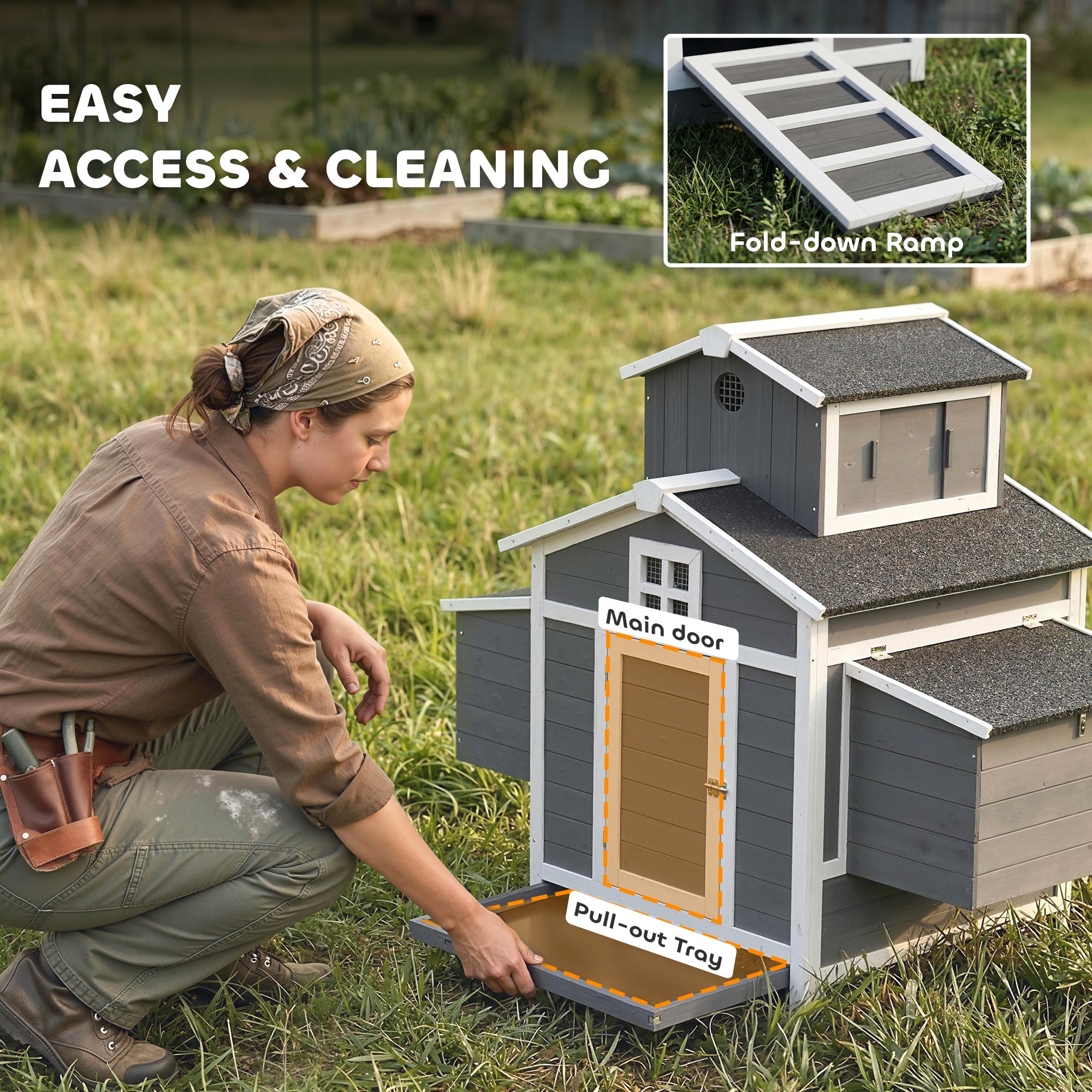 Chicken Coop for 2 Chickens, Wooden Hen House with Nesting Box, Pull-Out Tray, Ventilation Windows