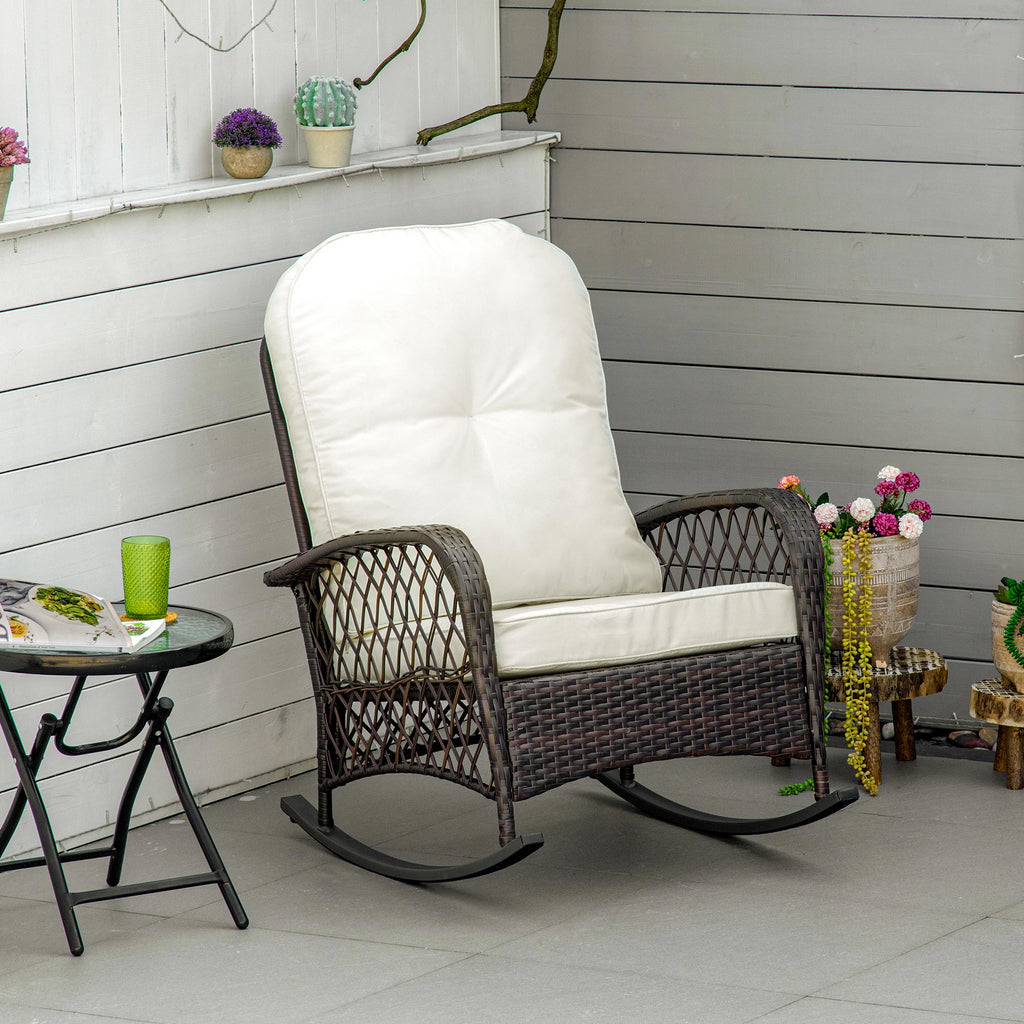 Outdoor PE Rattan Wicker Recliner Rocker Chair w/ Soft Cushion for Garden