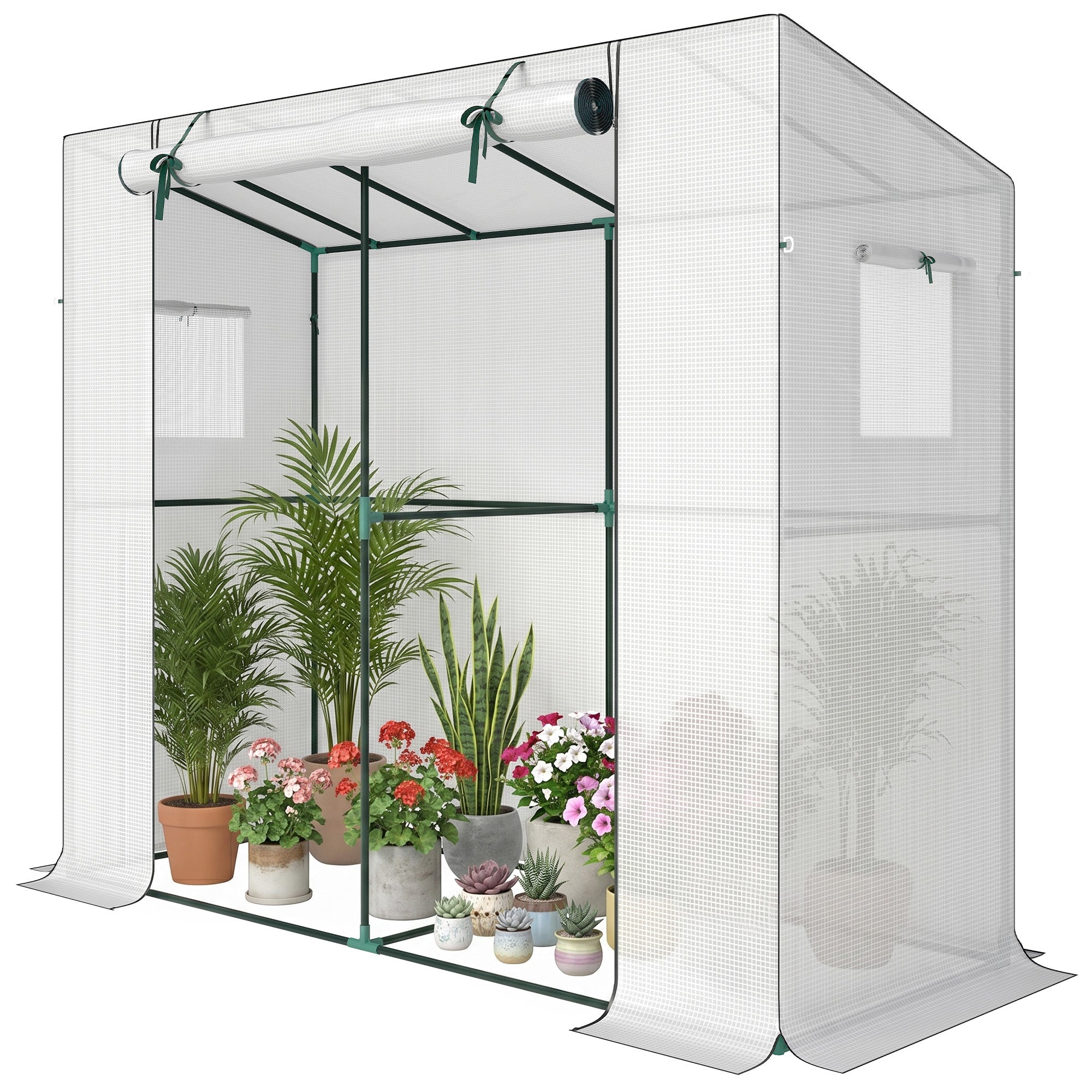 Walk-in Portable Greenhouse Small Greenhouse for Outdoors with UV-resistant PE Cover, 6.6' x 2.5' x 5.6' White