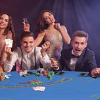 Poker Table Foldable, 47" Octagon Blackjack Poker Game Table for 8 Players with Cup Holders and Chips Tray, Blue Felt