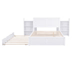 Full Size Storage Platform Bed with Pull Out Shelves, Twin Size Trundle, Solid Wood and MDF, 98" L x 89" W x 39.5" H, White