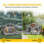 Dog House Outdoor, Wooden Dog Kennel Weatherproof with Porch, Openable Roof, Removable Bottom, Elevated Floor, Double Room for 2 Small to Medium Breeds, Gray