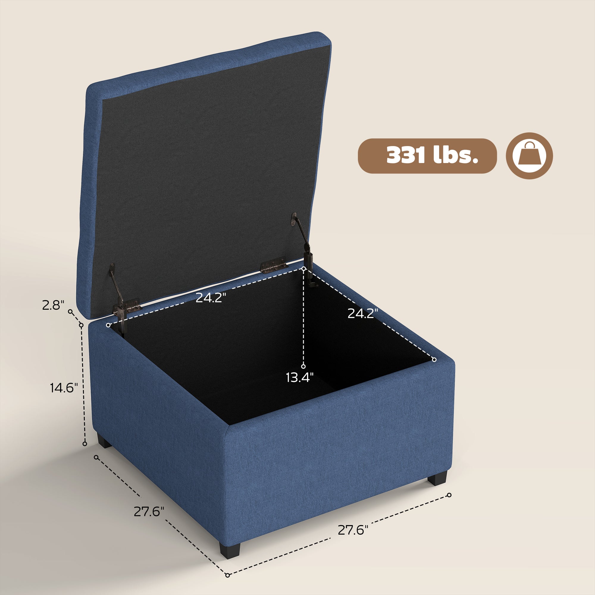 Round Storage Ottoman Bench, Button Tufted Ottoman with Flip Top for Living Room, Entryway and Bedroom, Blue