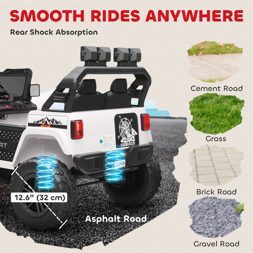 Ride on Truck Car with 2-Seater, 24V Electric Car with 4 Motors, Remote Control, Spring Suspension for 3-8 Years, White