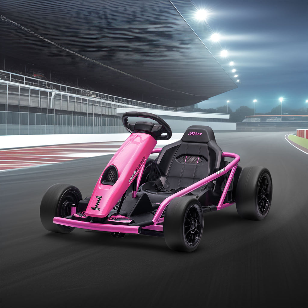24V Electric Go Kart for Kids, Drift Ride-On Racing Go Kart with 2 Speeds, for Boys Girls Aged 8-12 Years Old, Pink