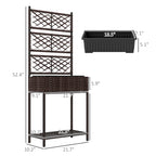 Outdoor Wicker Planter with Trellis for Climbing Plants, Freestanding Rattan Garden Box with Storage Shelf, Brown