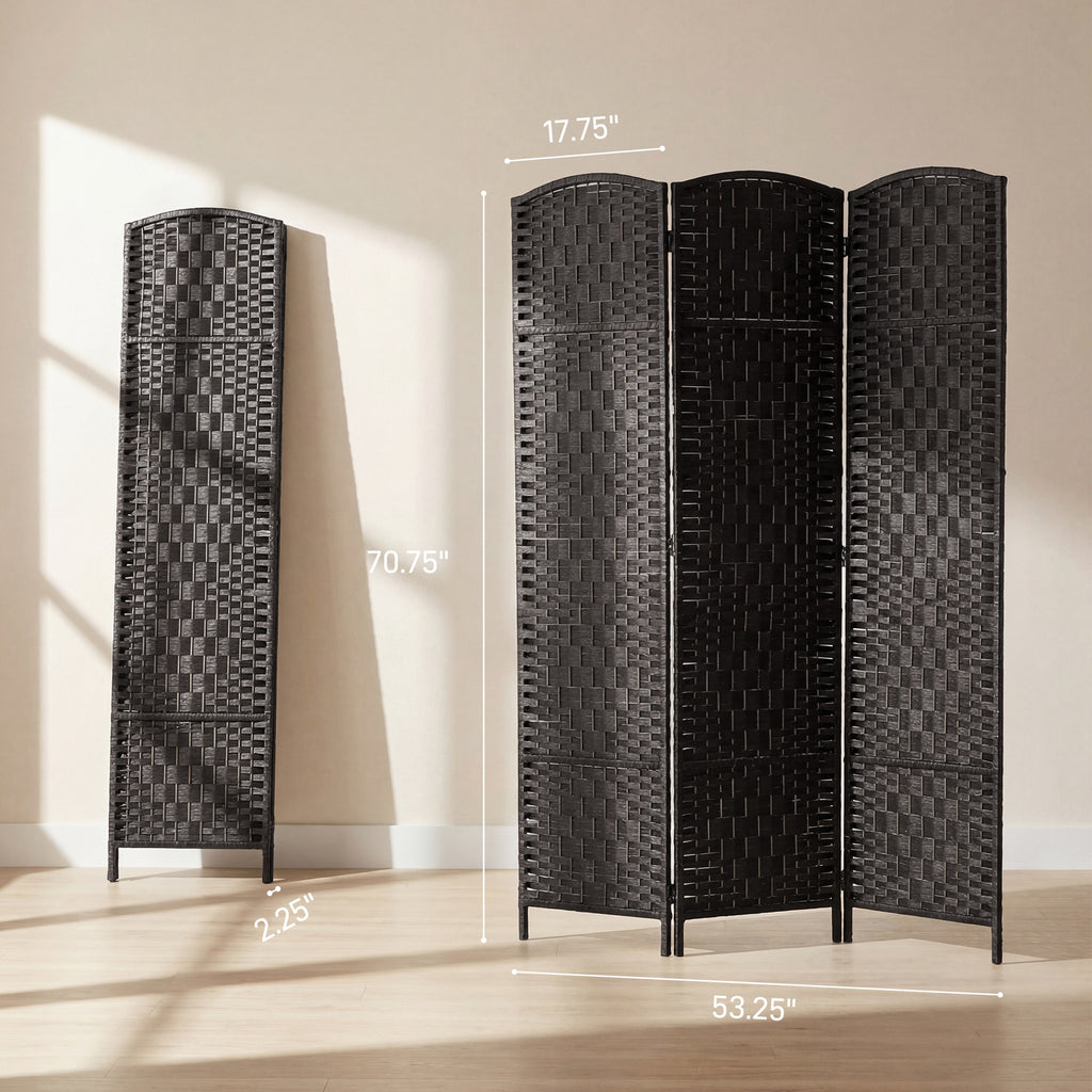 Room Divider, 3 Panel Folding Privacy Screen, 70.9" Tall Portable Weave Partition Wall Divider for Bedroom, Coffee