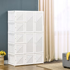 Portable Wardrobe Closet, Folding Clothes Storage Organizer with 8 Cube Compartments, 2 Hanging Rods, 11 Magnet Doors, White