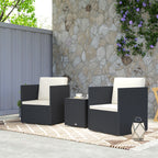 Folding Wicker Bistro Set, 3 Piece Patio Furniture Set with Cushions and Glass Coffee Table for Porch, Balcony, Black