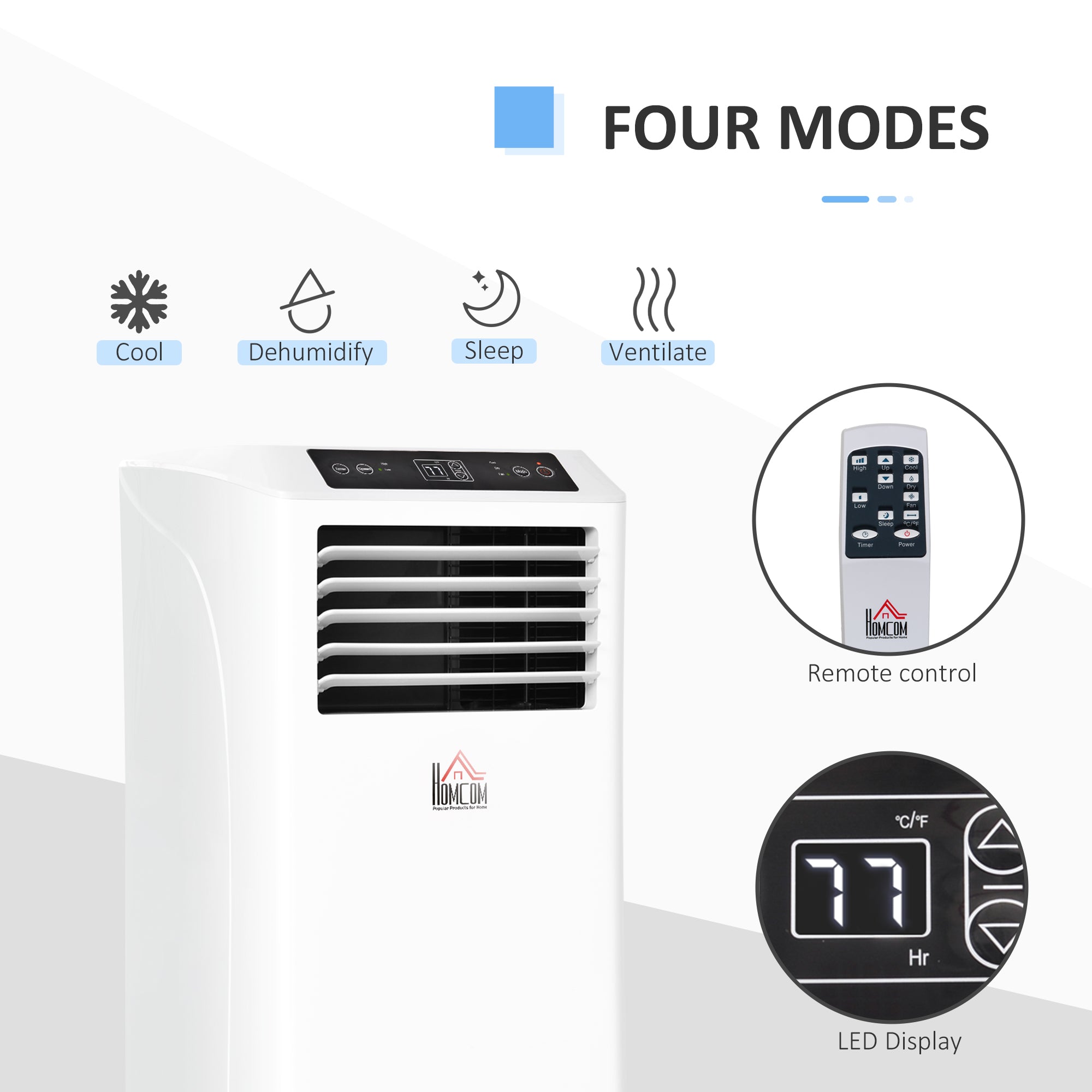 8000BTU Mobile Portable Air Conditioner with Cooling, Dehumidifier, and Ventilating with Remote Control, 2 Speed Fans, 24-Hour Timer for Bedroom, Living Room, Home Office, White