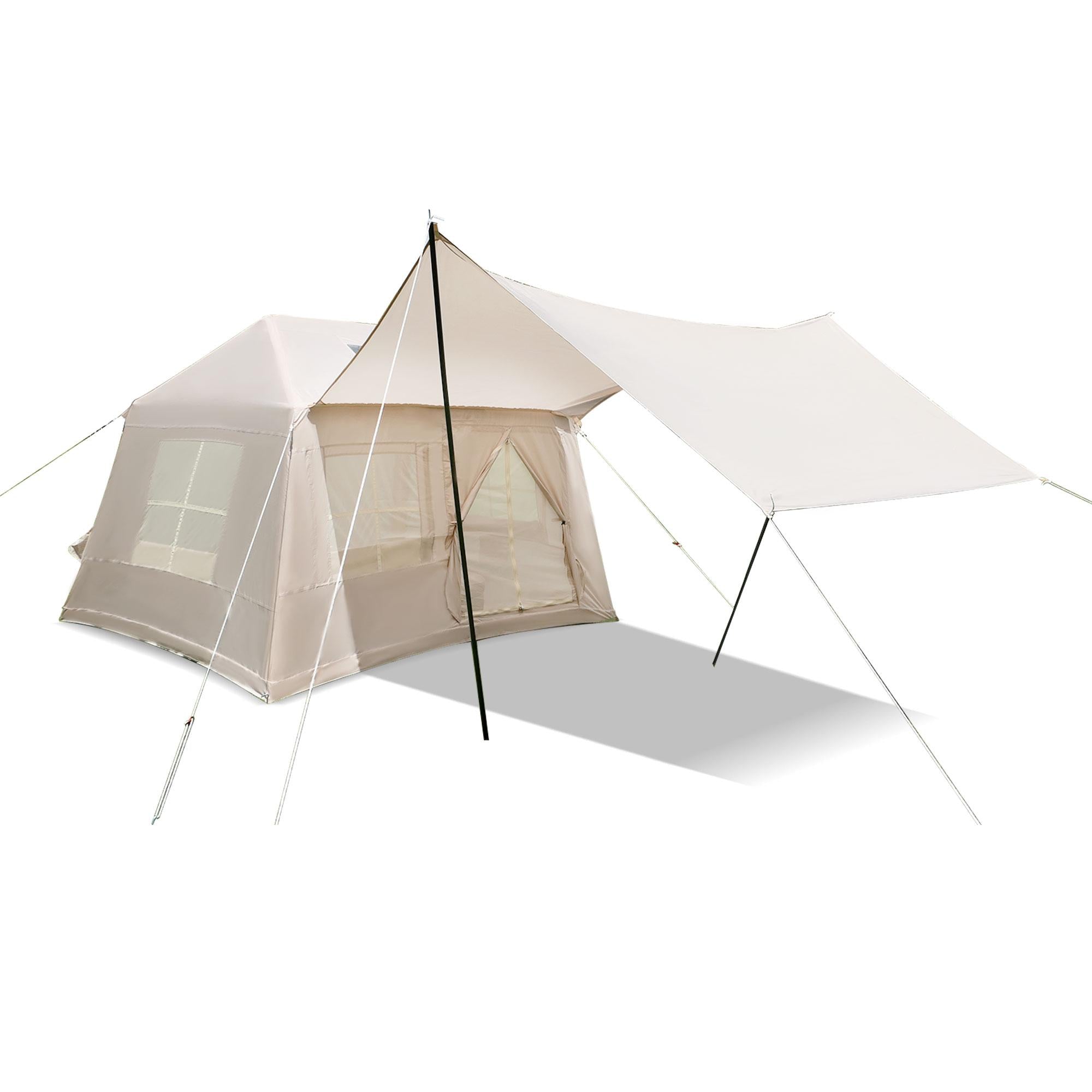 Inflatable 4-Season Camping Tent with Easy Setup, Windproof Family Tent with Skylight Top, 102.5″ L x 86.5″ W x 71″ H, Beige