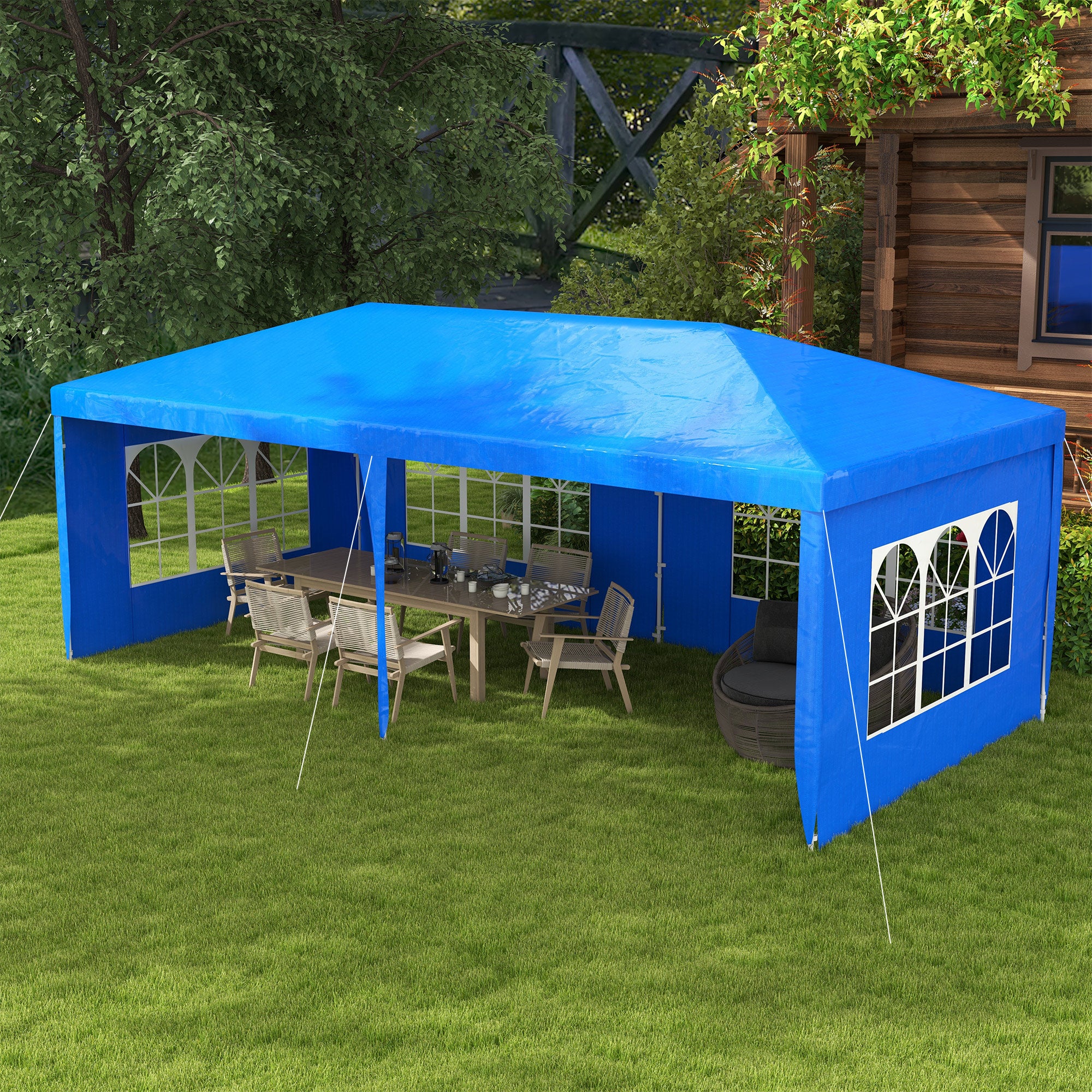 9.6' x 19' Large Party Tent, Outdoor Event Shelter, Gazebo Canopy with 4 Removable Window Sidewalls for Weddings, Picnics, Blue