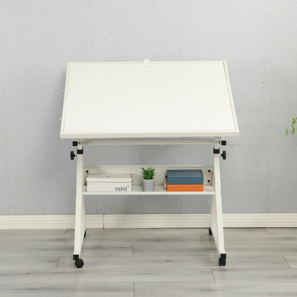 1500-Piece Jigsaw Puzzle Table with 4 Felt Storage Trays, Locking Casters, Drawing Desk with Wooden Cover, 35.5" L x 23.5" W x 29.5" H, White
