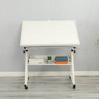 1500-Piece Jigsaw Puzzle Table with 4 Felt Storage Trays, Locking Casters, Drawing Desk with Wooden Cover, 35.5" L x 23.5" W x 29.5" H, White