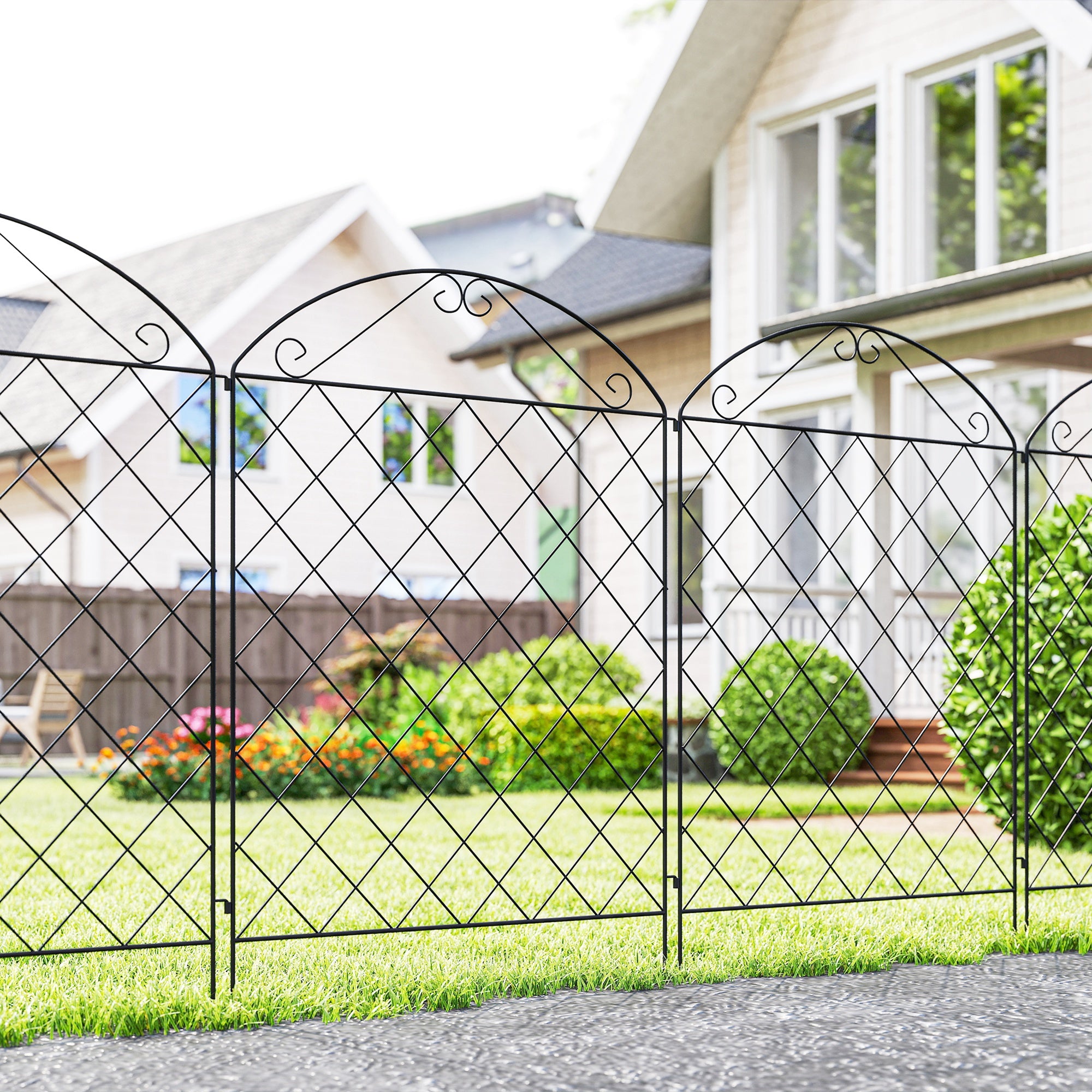 Garden Fence, 4 Pack Steel Fence Panels, 11.5' L x 43" H, Rust-Resistant Decorative Border Flower Edging for Yard, Landscape, Patio, Outdoor Decor, Curved Vines