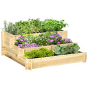 3 Tier Raised Garden Bed, Water Draining Fabric for Soil, Elevated Wood Flower Box for Vegetables, Herbs, Natural