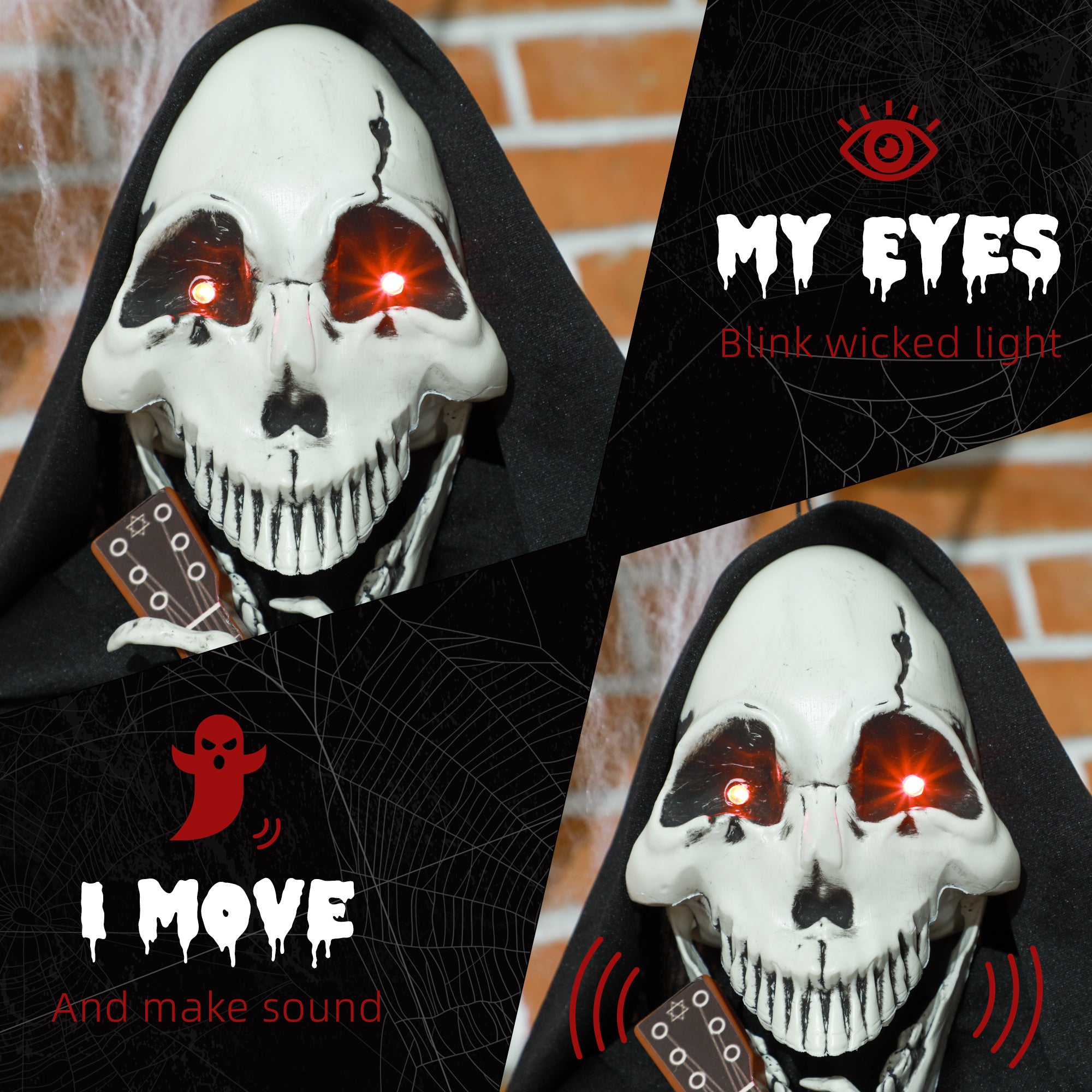 Guitar-Playing Grim Reaper Outdoor Halloween Decoration Animatronic