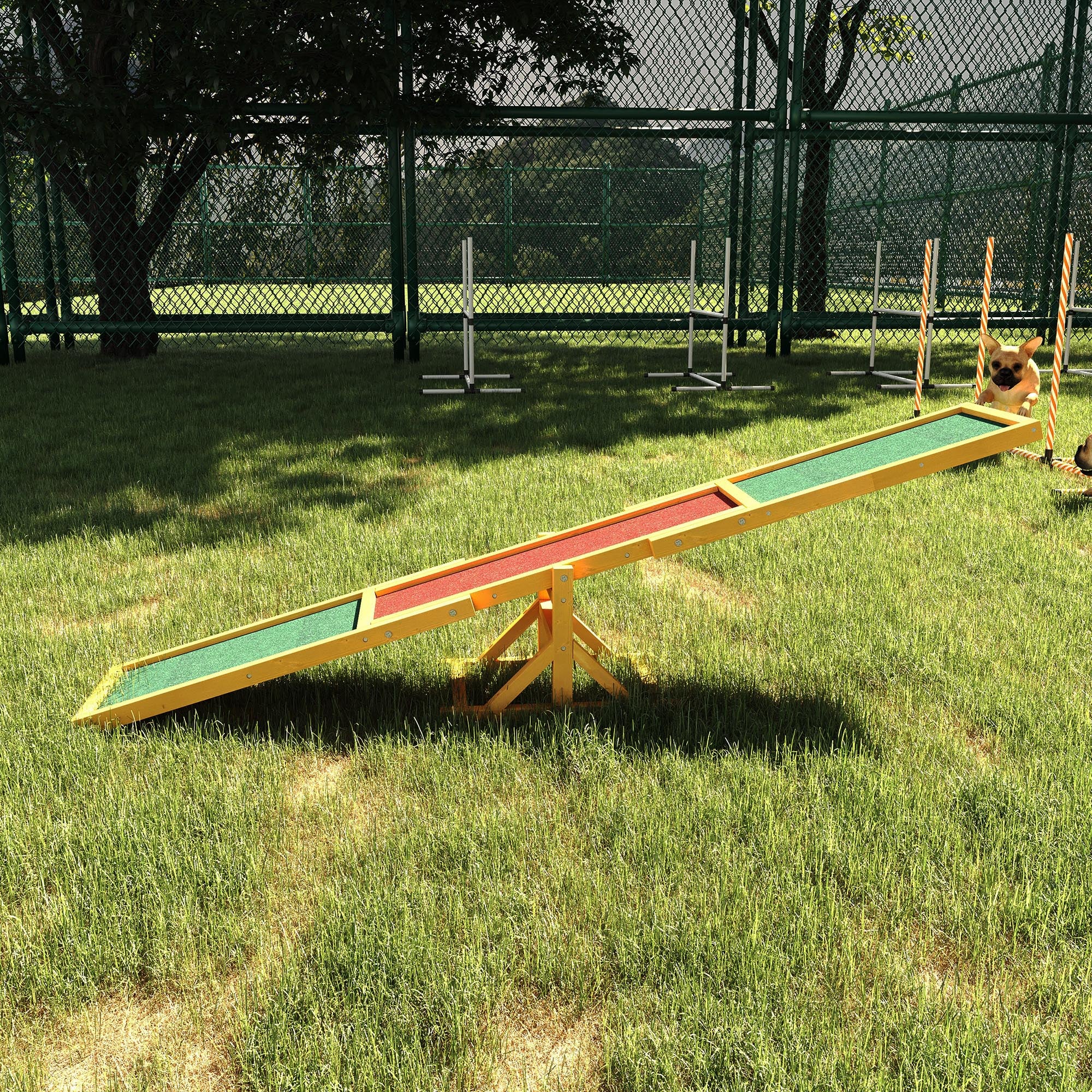 Wooden Dog Agility Seesaw for Balance Training and Exercise, Platform Equipment Run Game Toy, Weather Resistant Pet Supplies, for Outdoor Backyard, 71" L x 12" W x 12" H, Natural