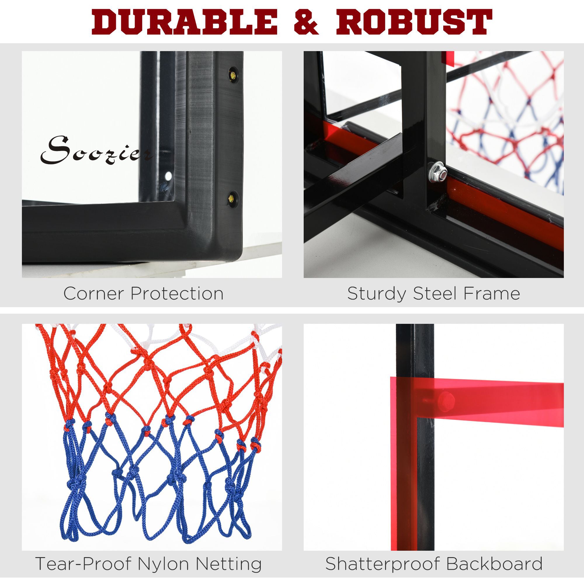 Wall Mounted Basketball Hoop, Basketball Goal Combo Kit with 43" x 30" Shatter Proof Backboard, Durable Bracket and All Weather Net for Outdoor Use