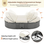 2-Person Patio Daybed with Adjustable Backrest & Cup Tray, Wicker Chaise Lounge with Thick Cushion, 78.5'' L x 55.5'' W x 16.5'' H, Beige