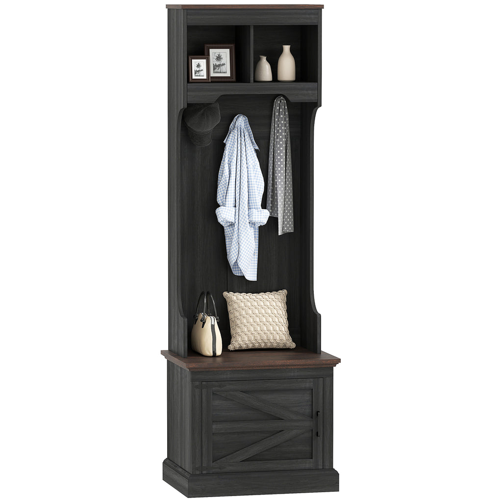 3-in-1 Hall Tree with Shoe Storage, Coat Rack with Bench, Entryway Furniture with Five Hooks, Black Wood Grain