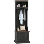 3-in-1 Hall Tree with Shoe Storage, Coat Rack with Bench, Entryway Furniture with Five Hooks, Black Wood Grain