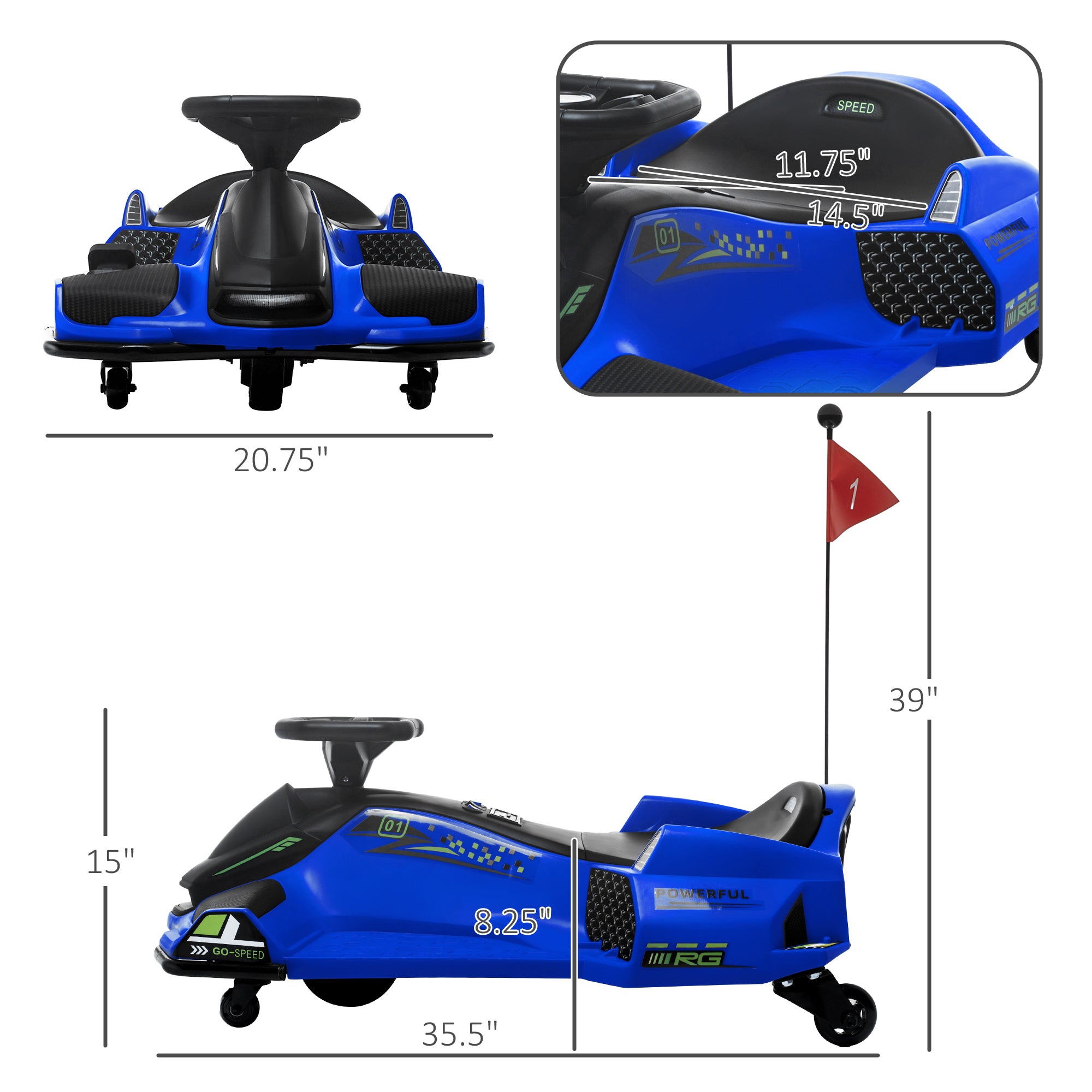 12V Electric Drifting Go Kart w/ Slow Start, Music, Lights, Blue