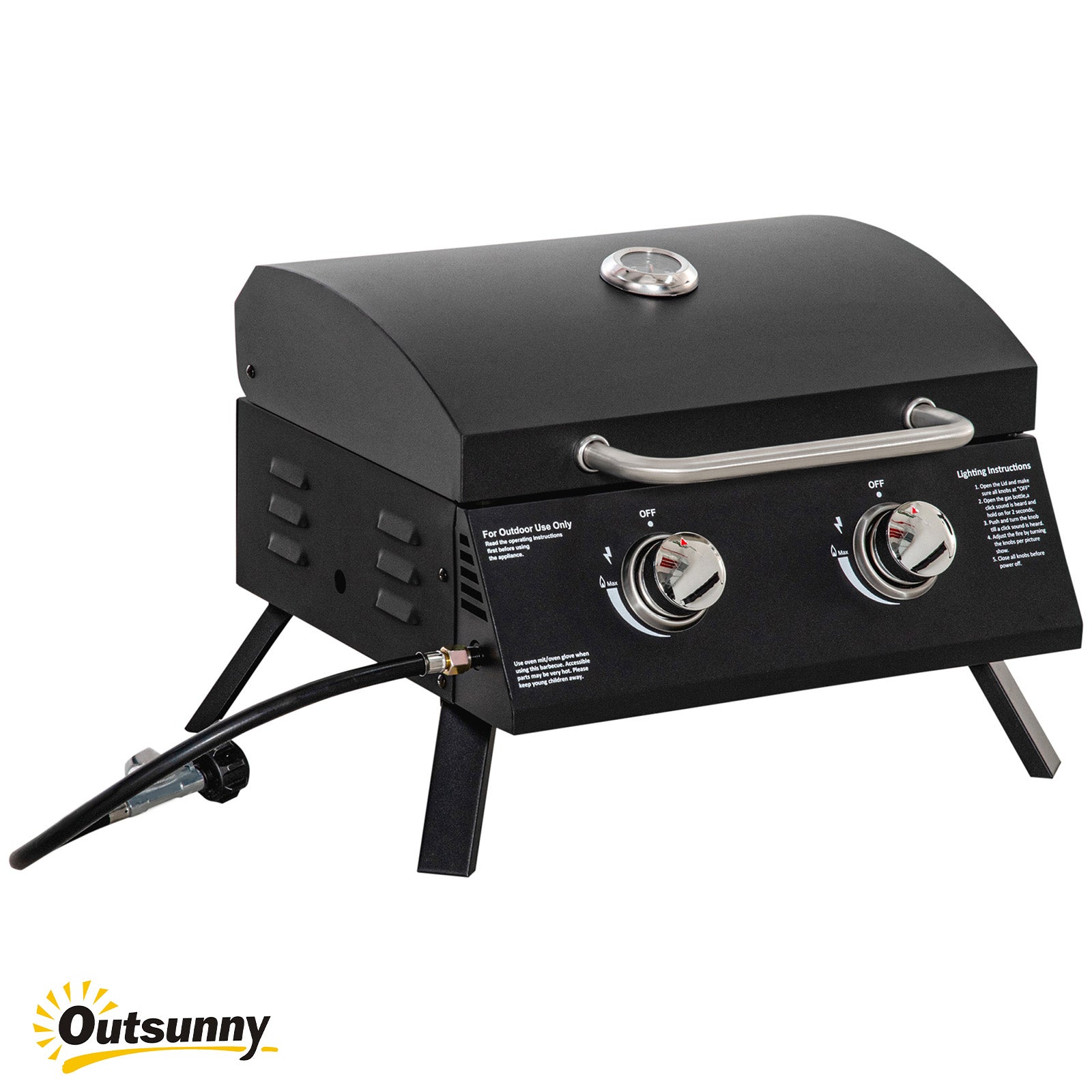 21.75" Charcoal BBQ, Portable Grill with 2 Burners, Heat-Resistant Handle, Folding Legs, Removable Ashtray, Thermometer, Carbon Steel, for Outdoor Cooking, Camping, Black