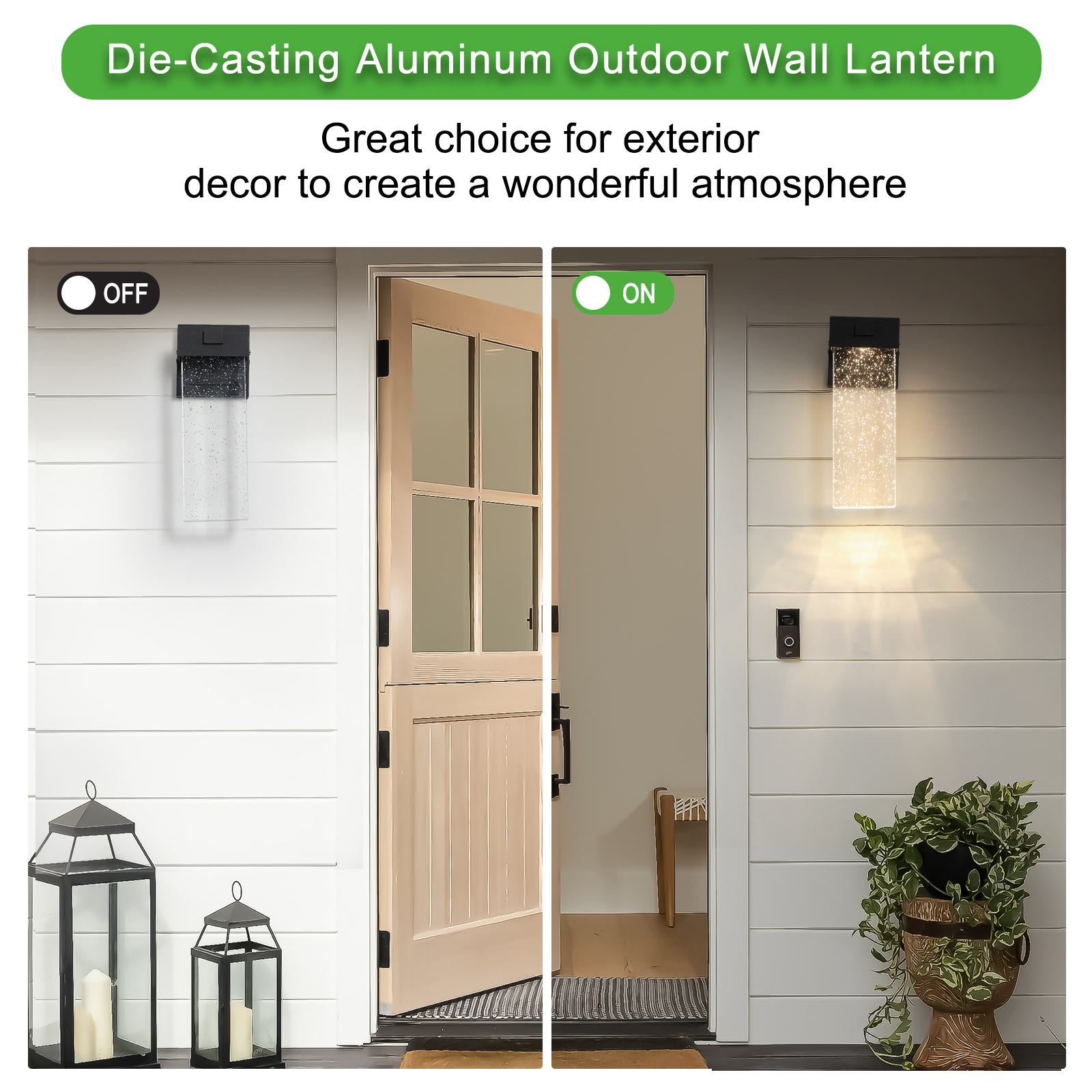 2-Pack Outdoor Waterproof LED Crystal Wall Lamp with Weatherproof Design, Supports Multiple Bulb Types, 3.5" L x 4.5" W x 12" H, Black