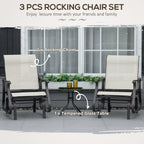 3-Piece Outdoor Gliders Set Bistro Set with Steel Frame, Tempered Glass Top Table for Patio, Garden, Backyard, Lawn, Cream White